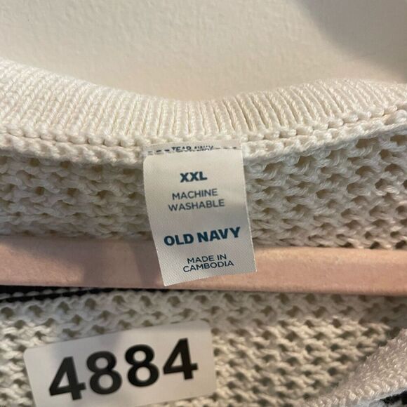 Old Navy White Black Knit Striped Collared Short Sleeve Sweater Top XXL Womens - Picture 8 of 11